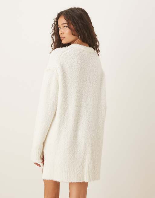 Glamorous fluffy jumper mini dress in white, 3 of 4