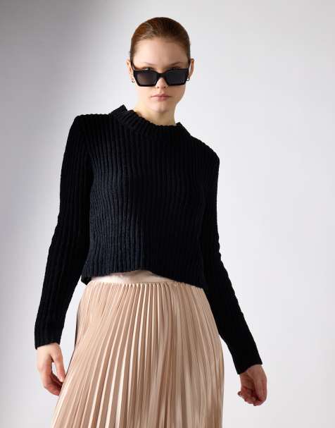 Glamorous Fluffy rib knit jumper in black