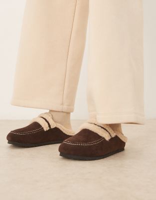 Glamorous Fluffy Slip On Mules In Brown