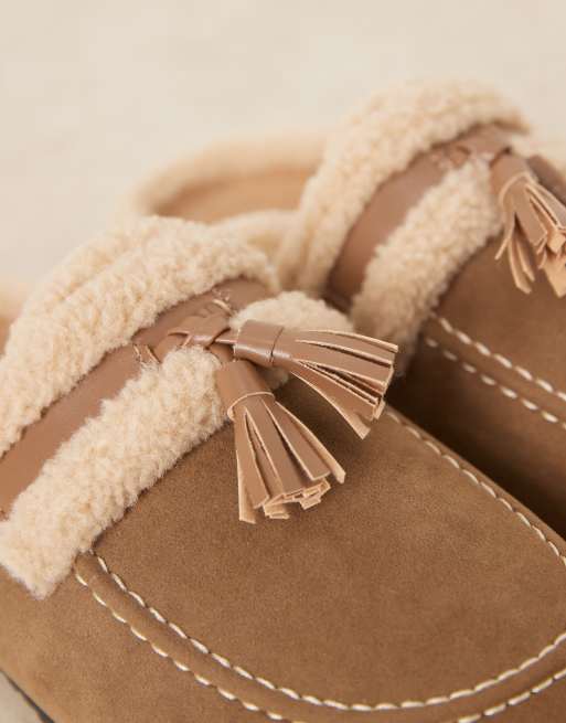 Glamorous fluffy slip on mules in taupe, 3 of 4