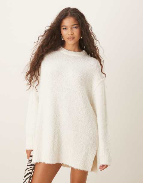 Glamorous fluffy sweater mini dress in white - view 1
