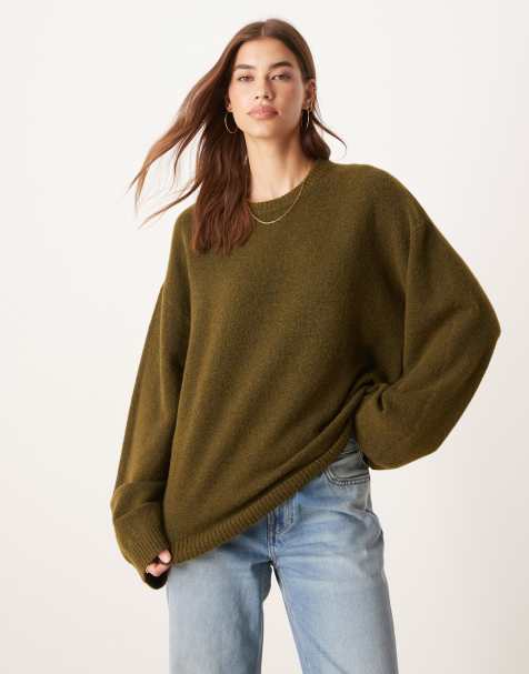 Glamorous fluted sleeve sweater in khaki green - view 1