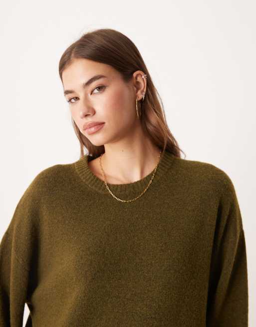 Glamorous fluted sleeve sweater in khaki green, 4 of 4