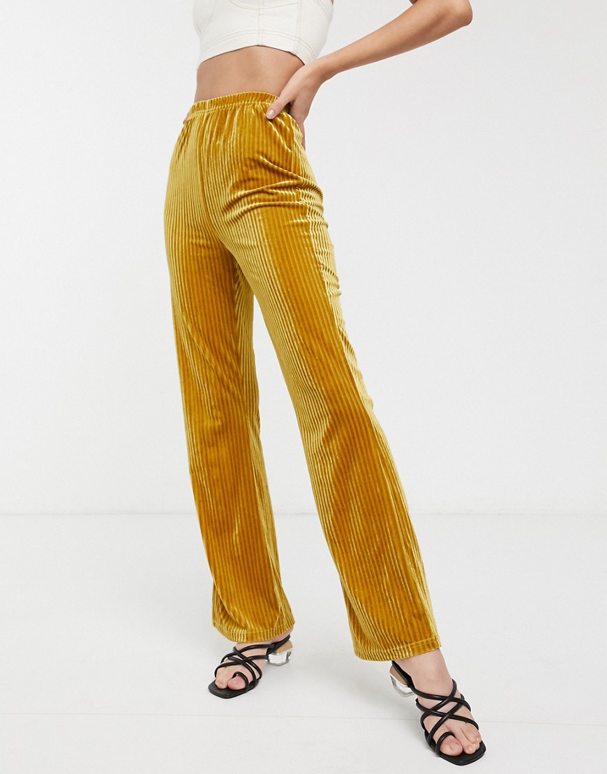 Glamorous - Fluwelen geribbelde broek met wijde pijpen-Geel
