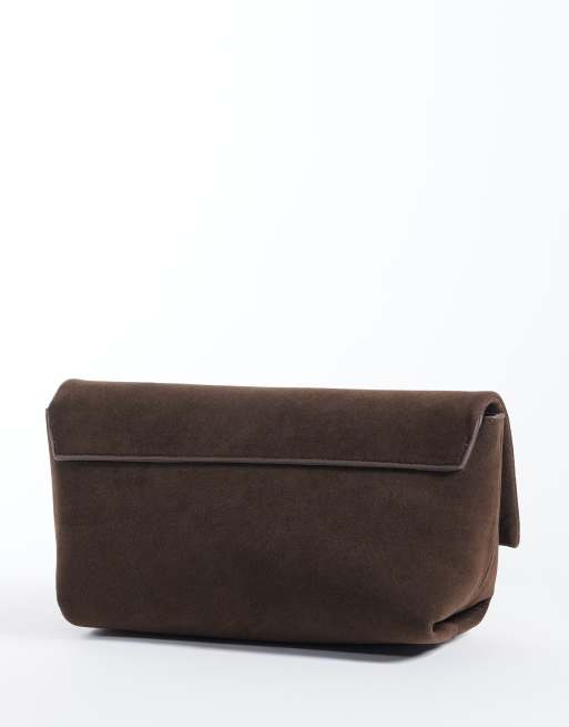 Glamorous fold top clutch bag in dark chocolate faux suede, 4 of 4