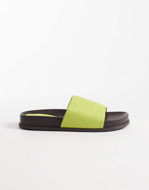 Glamorous footbed sandals in green suedette - view 1