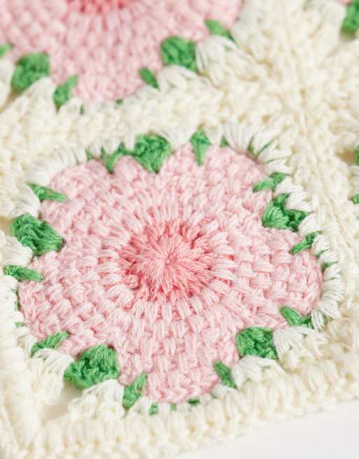 Glamorous - Foulard all'uncinetto a fiori rosa, 2 di 3