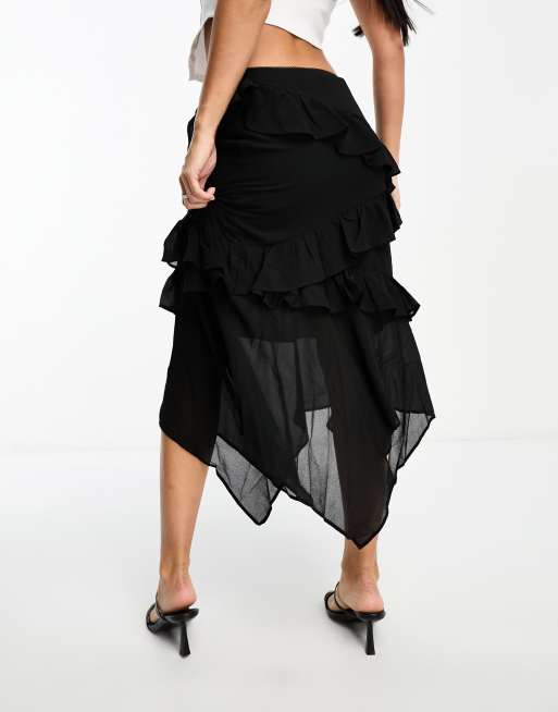 Black midi ruffle clearance skirt