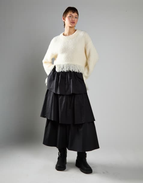 Glamorous Fringe hem jumper in cream