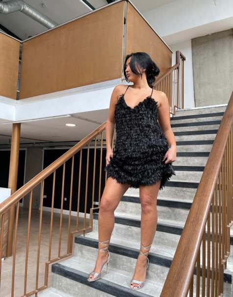 Glamorous Fringe swing mini dress in black