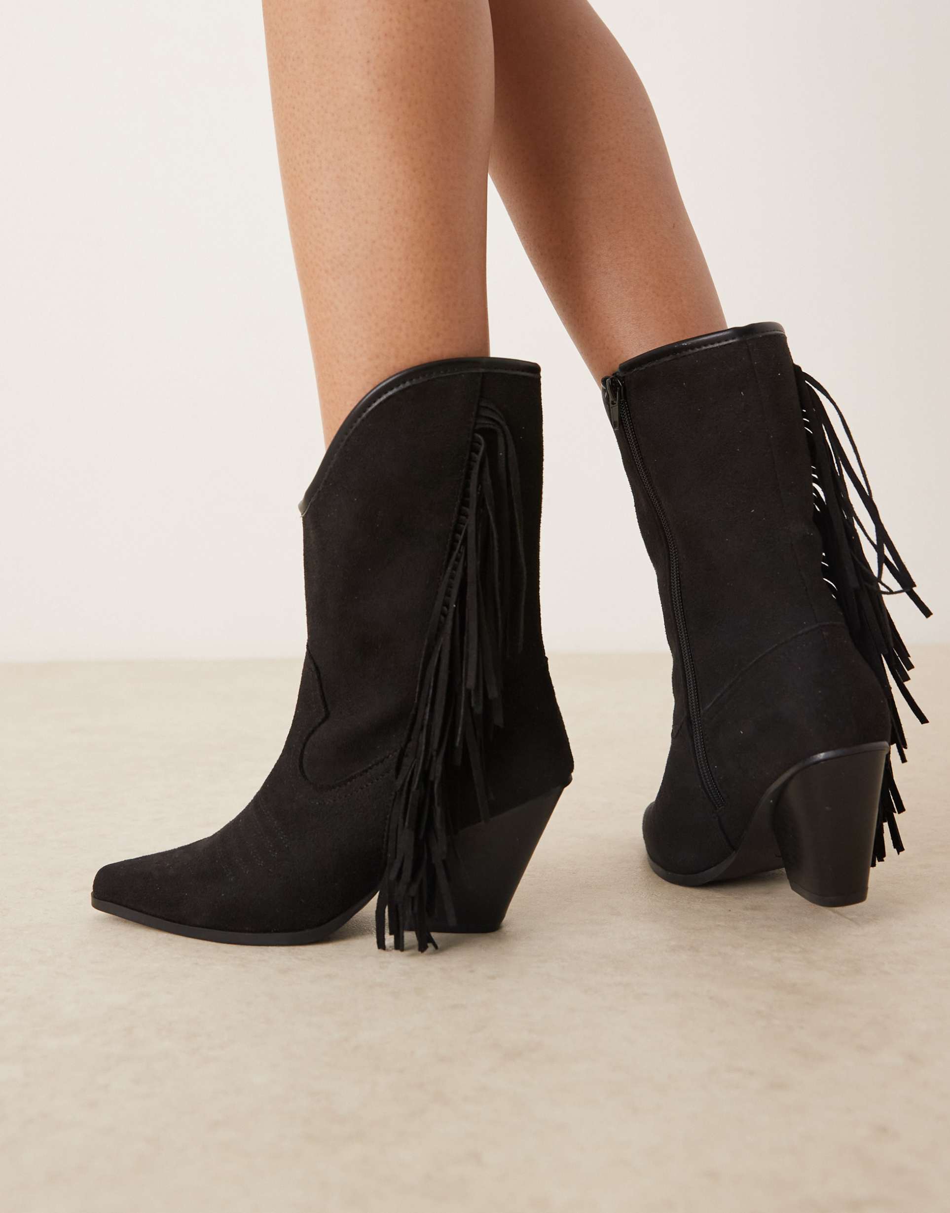 glamorous fringe western knee boots in black