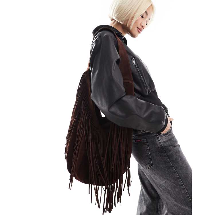 asos mini suede backpack with tassels Sandy Bay ONLY fringe details faux suede