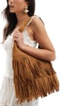 [Glamorous] Glamorous fringed faux suede shoulder bag in tan-Brown No Size Tan