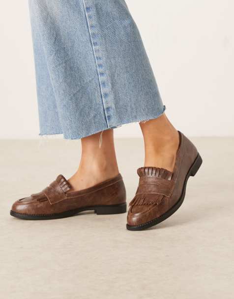 Glamorous fringed loafers in brown PU - view 1