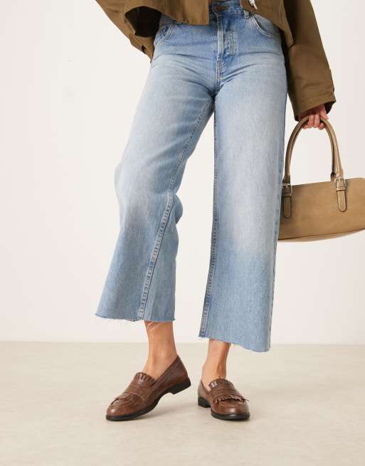 Glamorous fringed loafers in brown PU