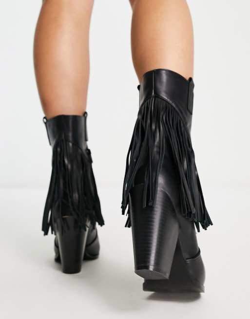 Black fringe sale boots with heel