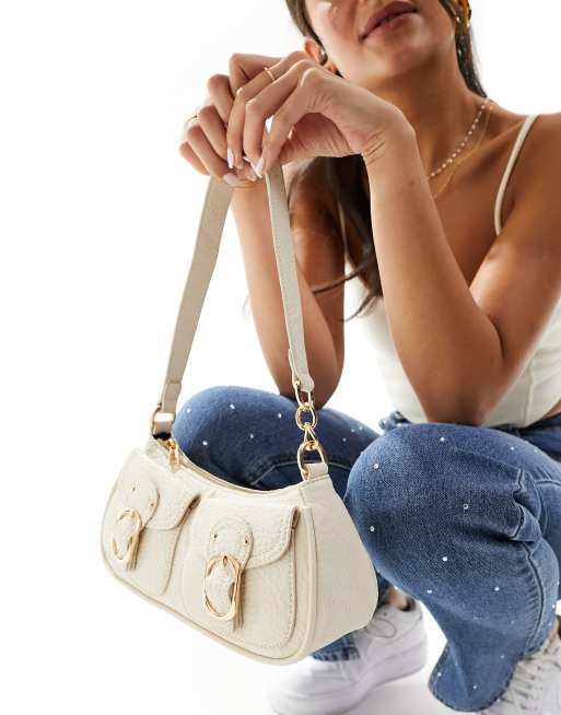 Glamorous front pocket 90s shoulder bag in cream