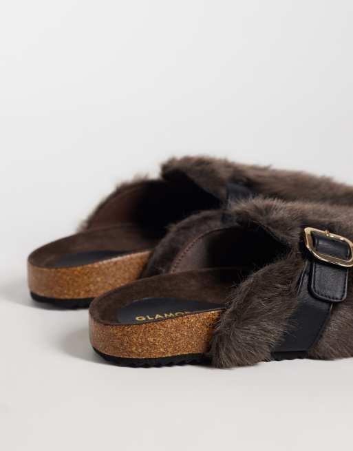 Glamorous furry clogs with buckle in chocolate, 4 of 4