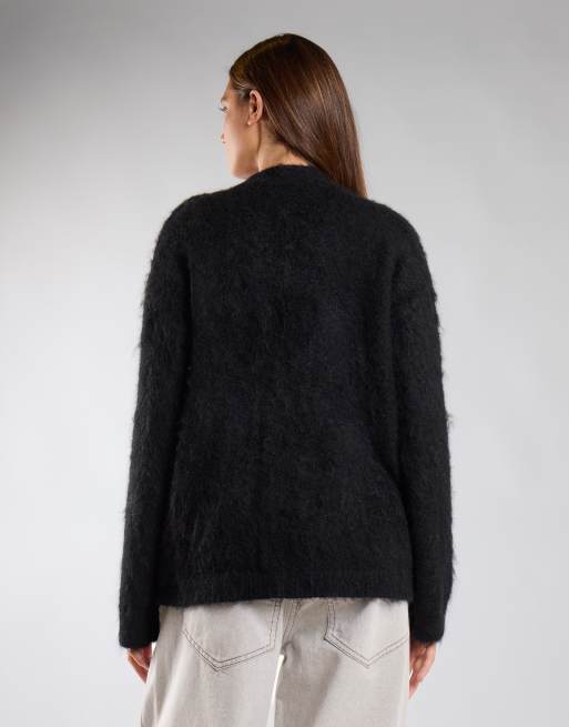 Glamorous Fuzzy v-neck cardigan in black, 2 of 4