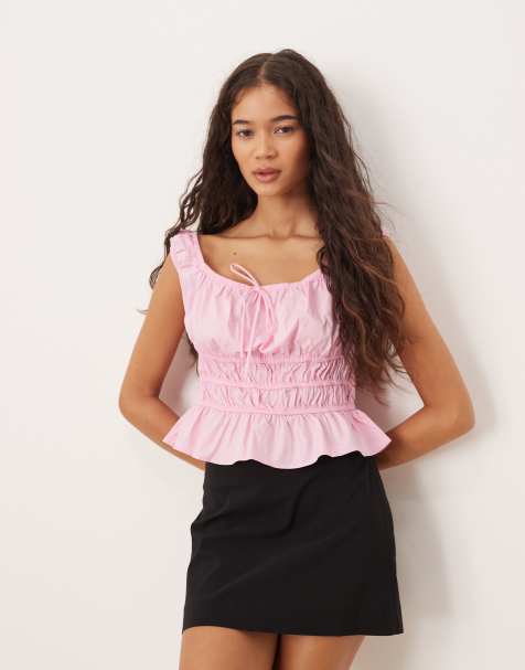 Glamorous Gathered milkmaid top in candy pink - view 1