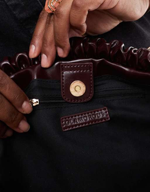 Glamorous gathered shoulder bag in deep burgundy