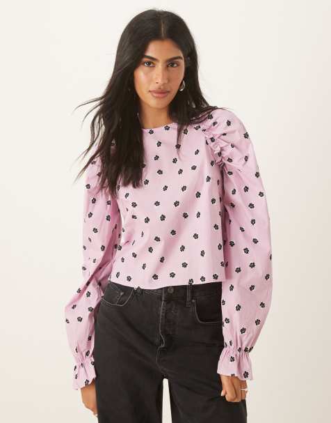 Glamorous Gathered sleeve blouse in pink ditsy cotton - view 1