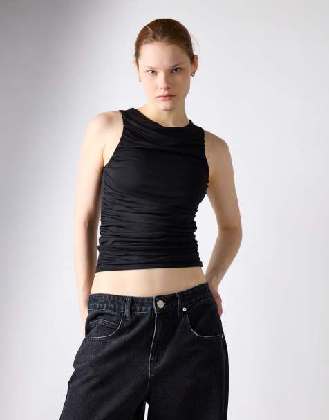 Glamorous Gathered sleeveless top in black