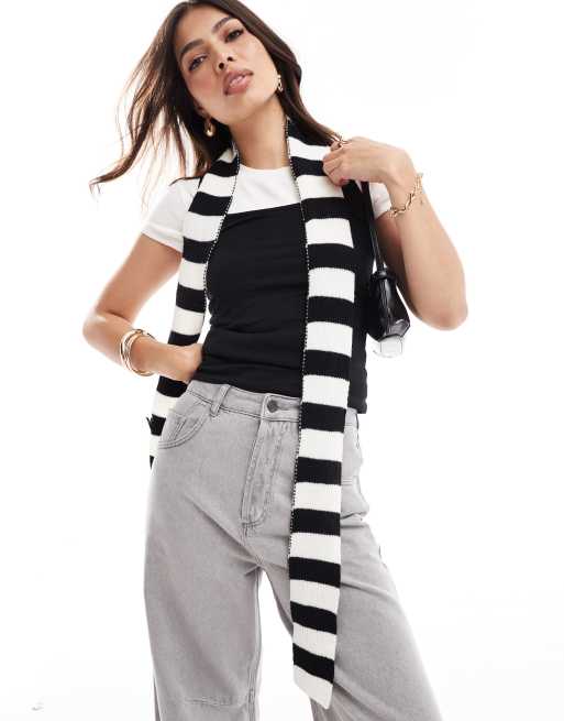 Glamorous - Gebreide gestreepte skinny sjaal in zwart en wit