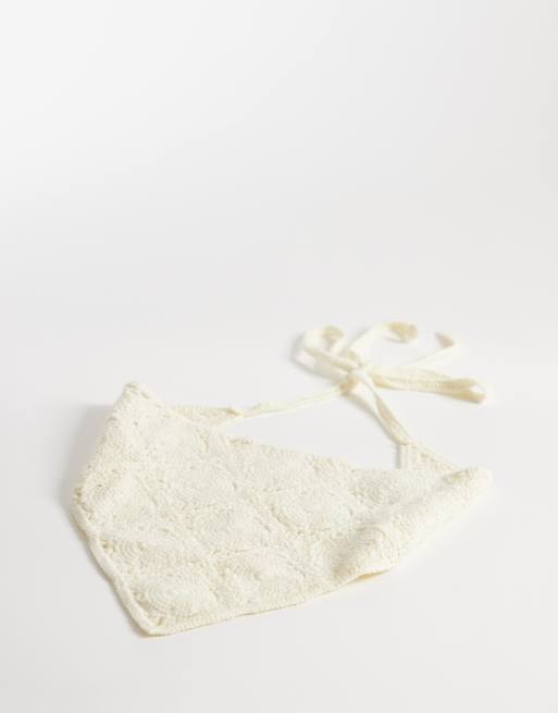 Glamorous - Gehaakte hoofddoek in crème met bloemenmotief , 3 van 3