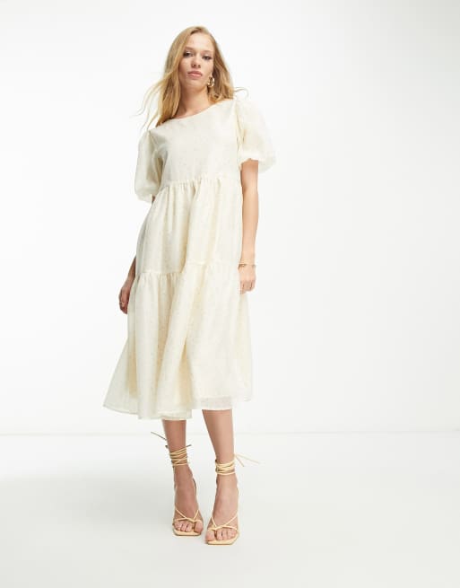 Glamorous - Gelaagde aangerimpelde midi jurk in perzikkleurig organza