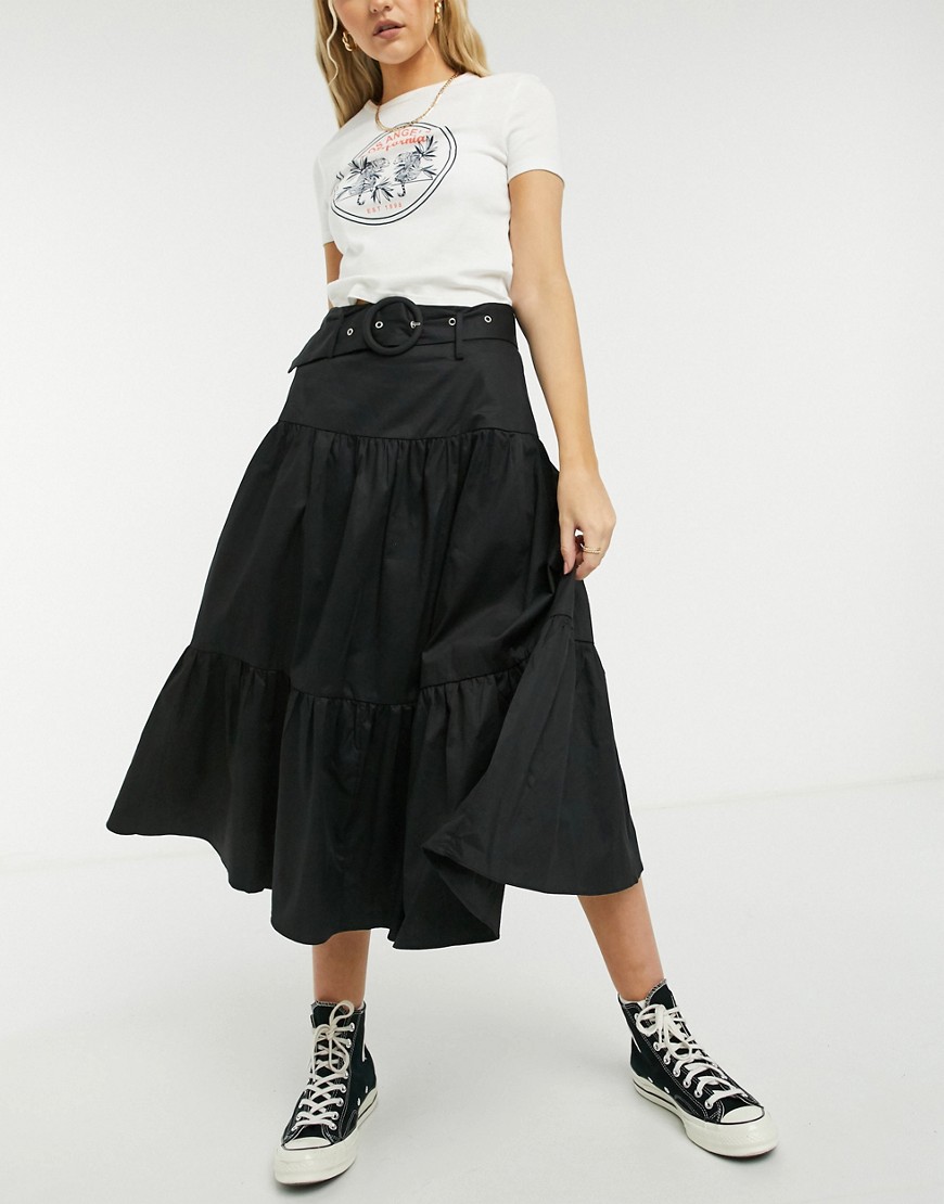 Glamorous - Gelaagde midi rok met riem in zwart-Multikleur