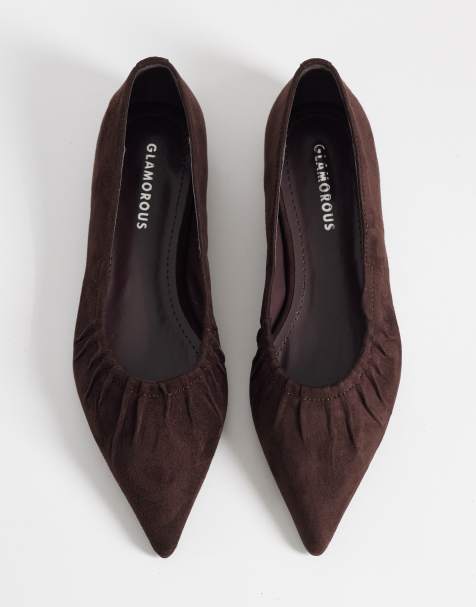 Glamorous – Geraffte Ballerinas aus Wildlederimitat in Braun mit spitzer Zehenpartie - view 1