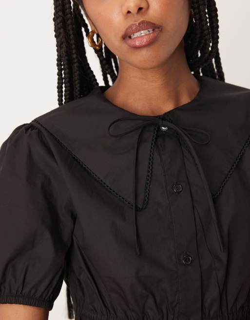 Glamorous - Gerimpelde blouse met korte mouwen in zwart, 3 van 4