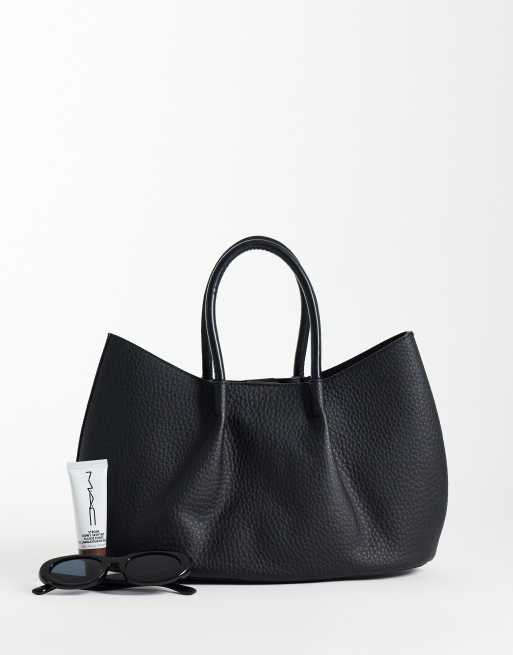 Glamorous gerimpelde tote tas met handgreep bovenaan in zwart, 2 van 4