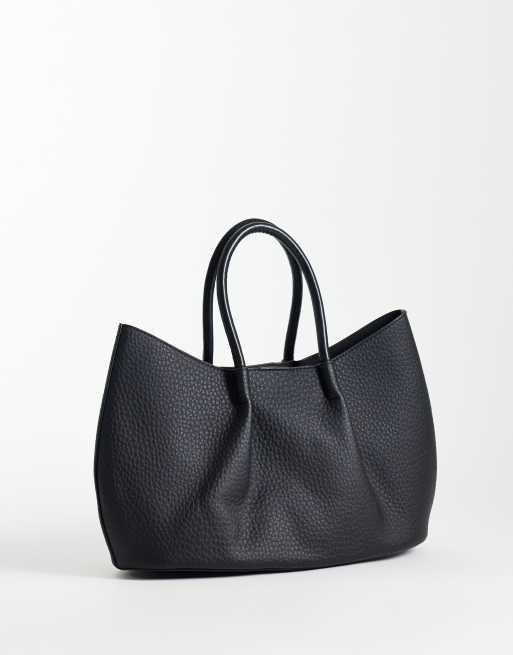Glamorous gerimpelde tote tas met handgreep bovenaan in zwart, 4 van 4