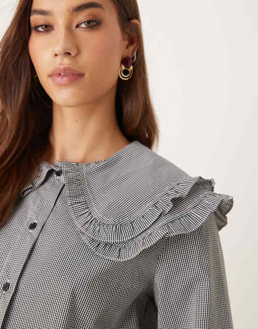 Glamorous - Geruit overhemd met gelaagde kraag en knoopsluiting in zwart en wit, 4 van 4