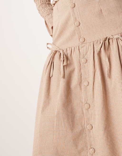 Glamorous - Geruite midi rok met hoge taille met strik in lichtbruin, deel van co-ord set, 4 van 5