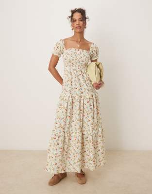 Glamorous - Gesmoktes Maxikleid mit Fruchtmuster-Bunt