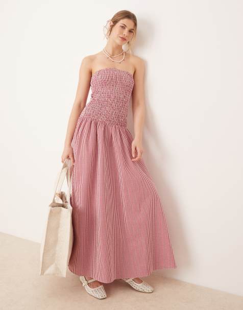 Glamorous – Gesmoktes Maxikleid mit tiefer Taille und rotem Vichy-Karo - view 1