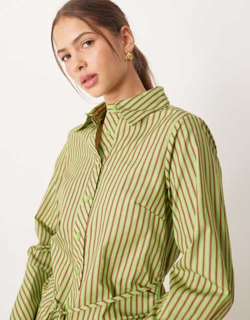 Glamorous - Getailleerd gestreept overhemd in groen en rood, 3 van 4