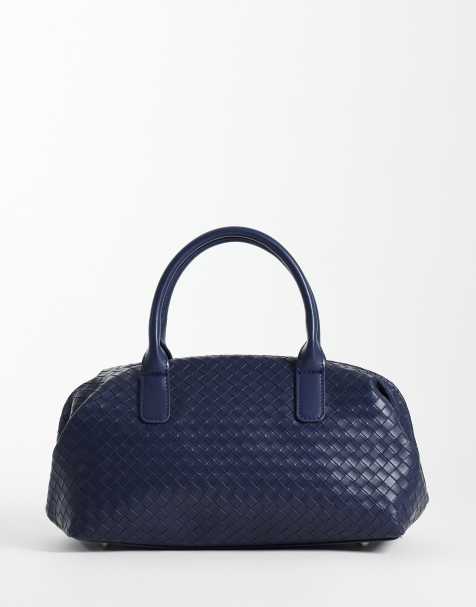 Glamorous gewebte Bowler-Bag in dunklem Marineblau - view 1