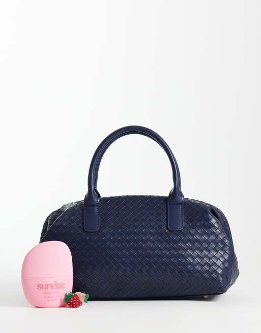 Glamorous gewebte Bowler-Bag in dunklem Marineblau, 2 von 4
