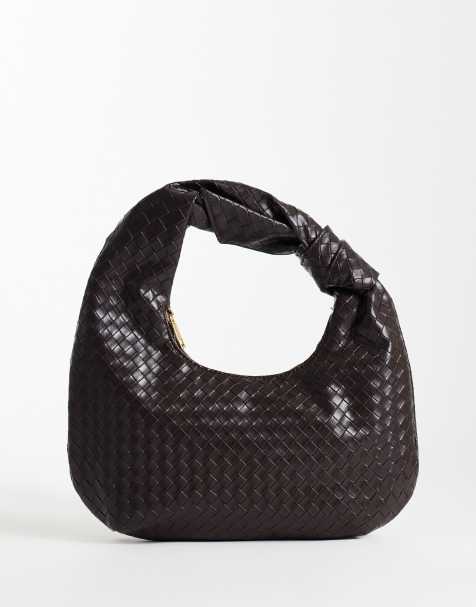 Glamorous gewebte Schultertasche mit Knoten in Dunkelbraun - view 1