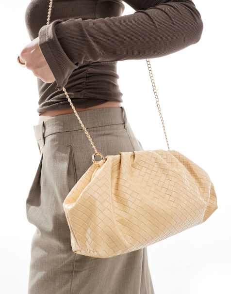 Glamorous - Geweven clutch tas met crossbody band in botergeel - view 1