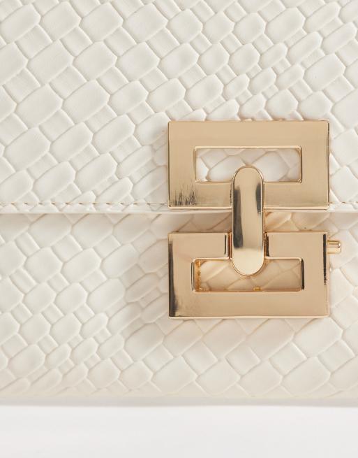 Glamorous - Geweven clutch tas met goudkleurige metalen sluiting in crème, 3 van 4