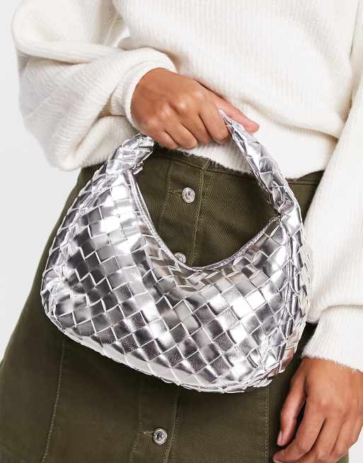 Glamorous Geweven mini handtas van PU in metallic zilver