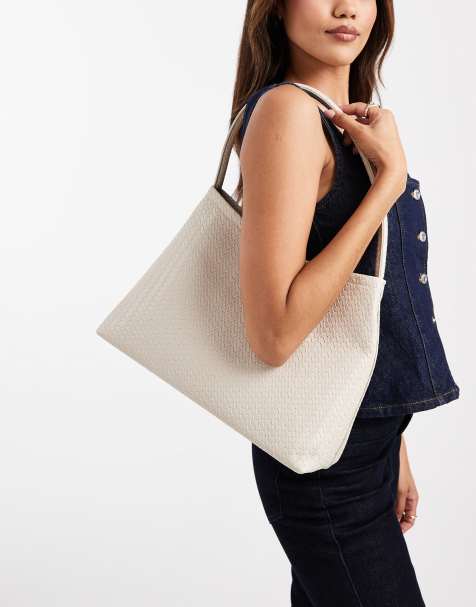 Glamorous - Geweven tote tas met schouderband in crème - view 1