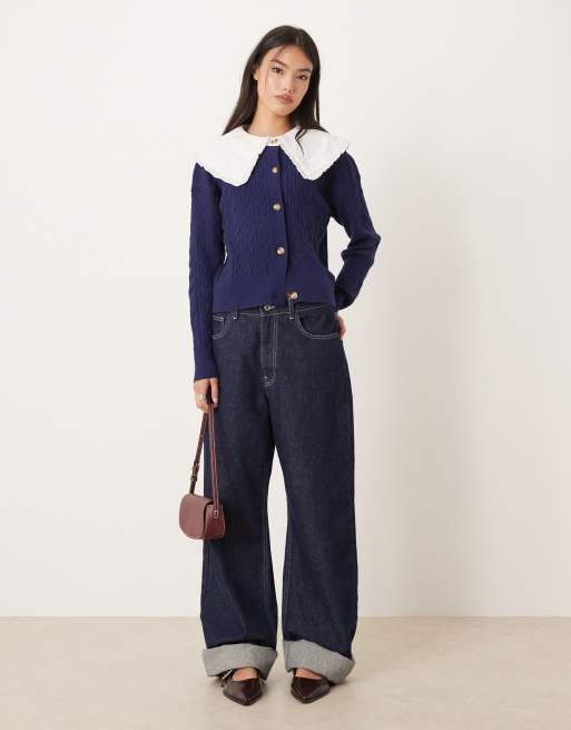 Glamorous - Gilet à col extravagant en maille torsadée - Bleu marine, 2 de 4