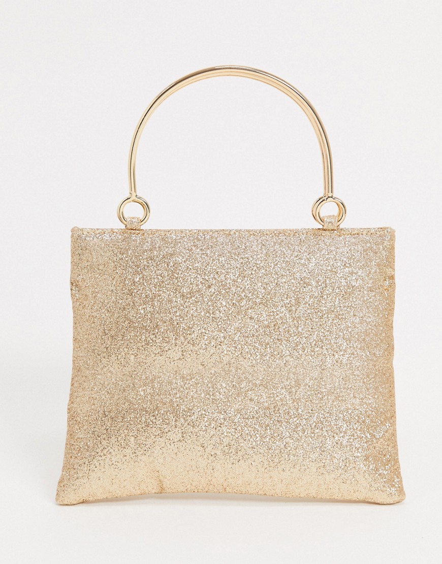 Glamorous - Glittrig kuvertväska i boxig form med metallhandtag-Guld