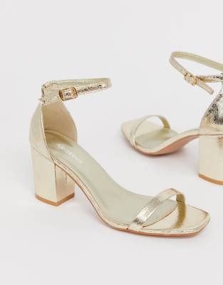 low block heel gold